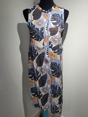 Zaket & Plover Women's Floral Sleeveless Button-down Tunic Top Large Blue Yellow